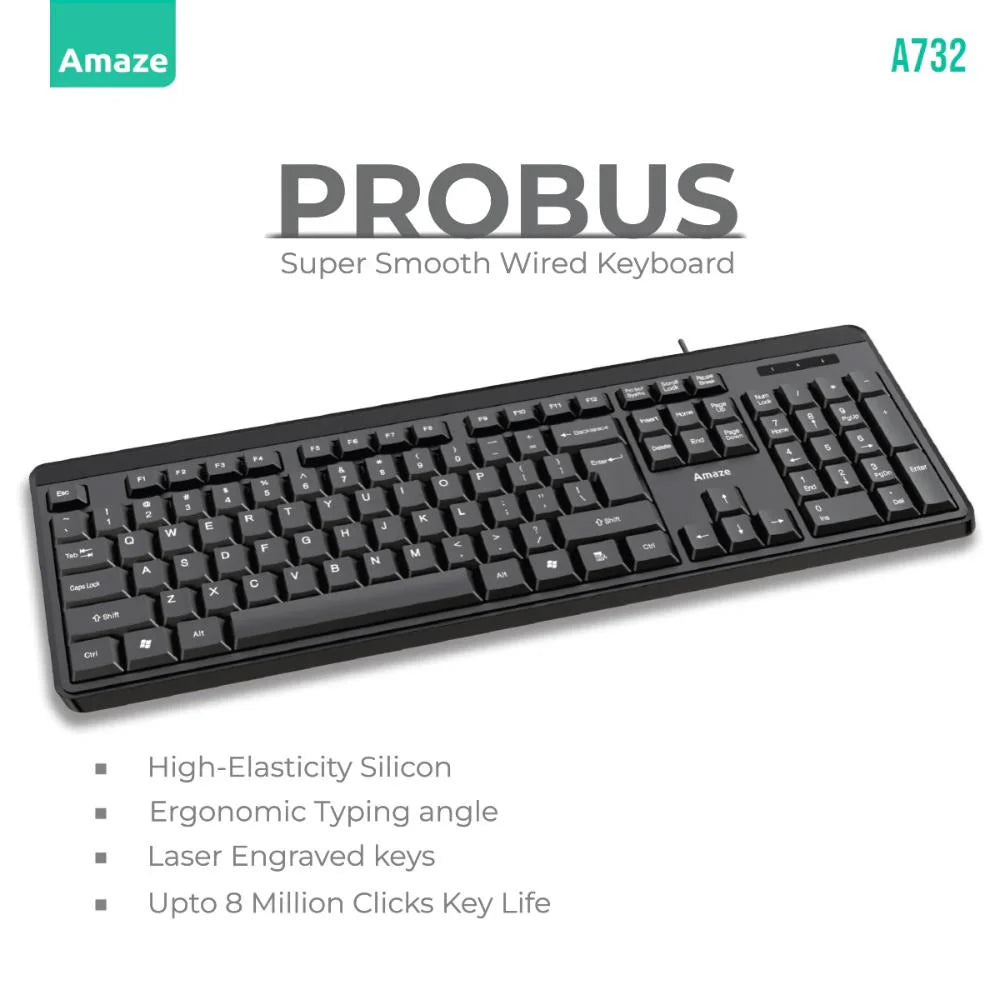 Amaze Probus Super Smooth Ergonomic Wired Keyboard | A732